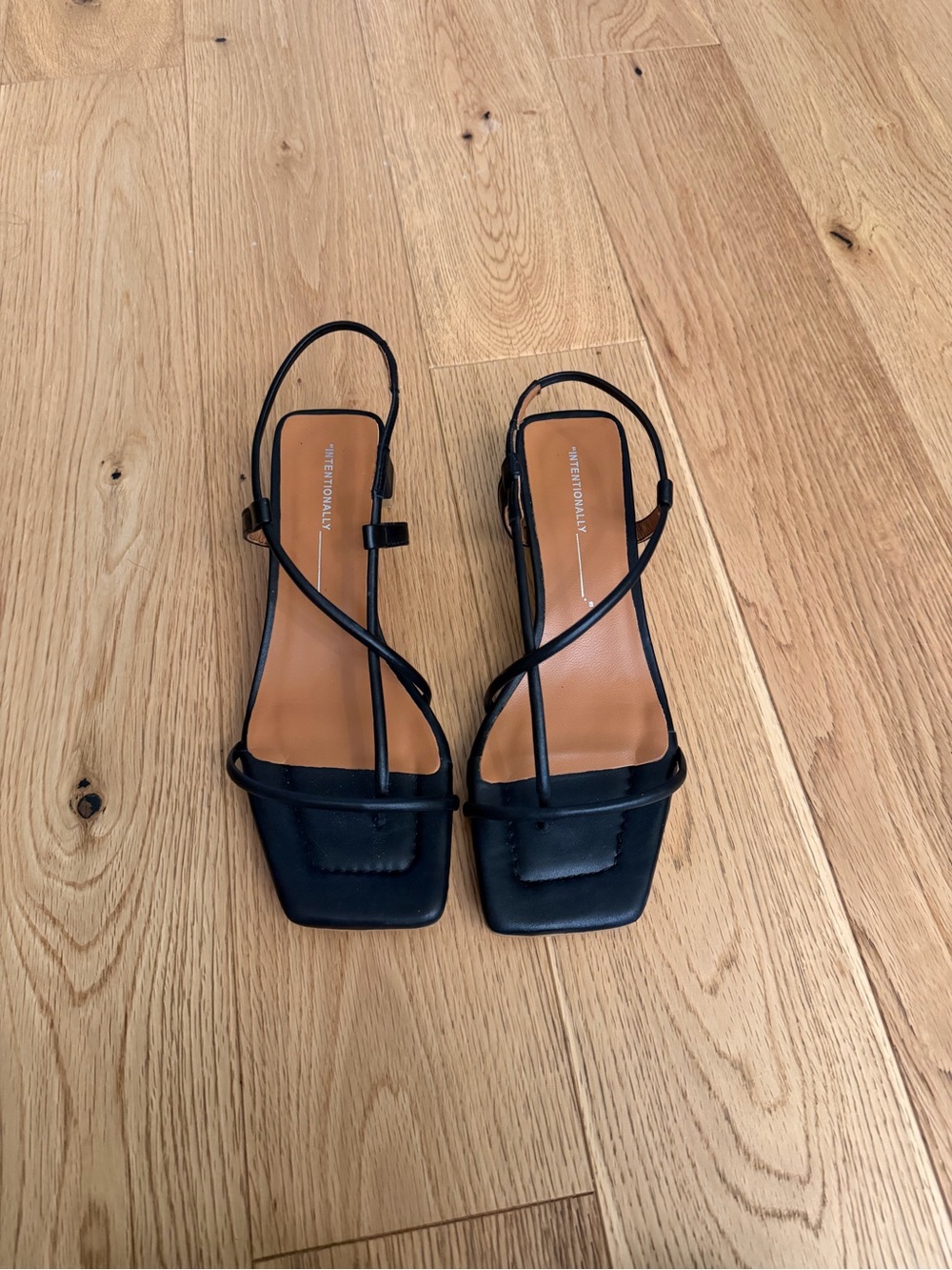 INTENTIONALLY BLANK Black Strappy Square-Toe Slingback Sandals